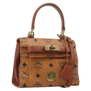 MCM Vicetos Logogram Hand Bag PVC Leather 2way Brown Gold Auth 187458A-1