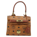 MCM Vicetos Logogram Hand Bag PVC Leather 2way Brown Gold Auth 187458A-2