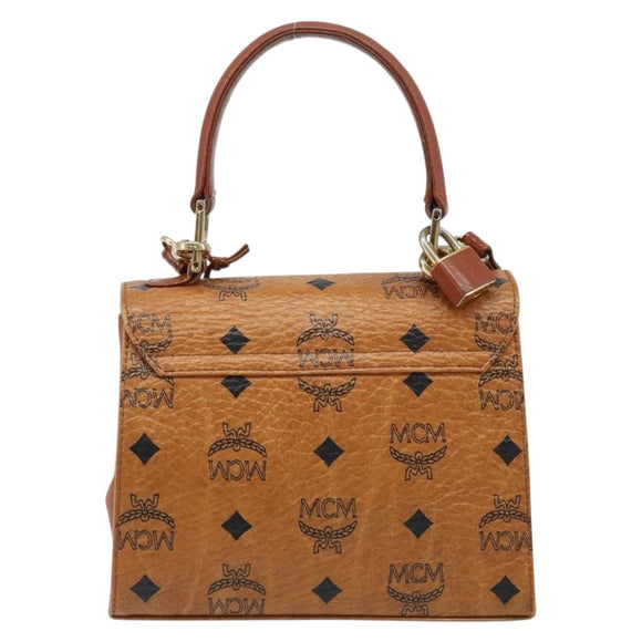 MCM Vicetos Logogram Hand Bag PVC Leather 2way Brown Gold Auth 187458A