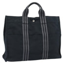 HERMES Fourre Tout GM Hand Bag Canvas Black Silver Auth 187459V-1