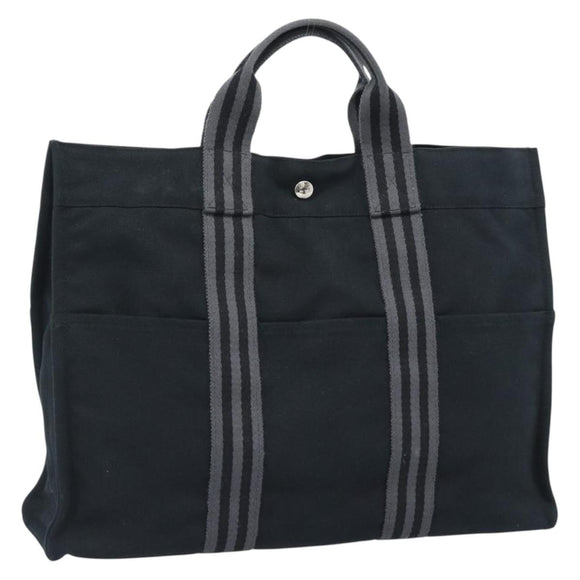 HERMES Fourre Tout GM Hand Bag Canvas Black Silver Auth 187459V