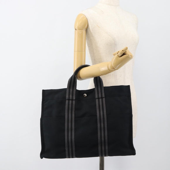 HERMES Fourre Tout GM Hand Bag Canvas Black Silver Auth 187459V