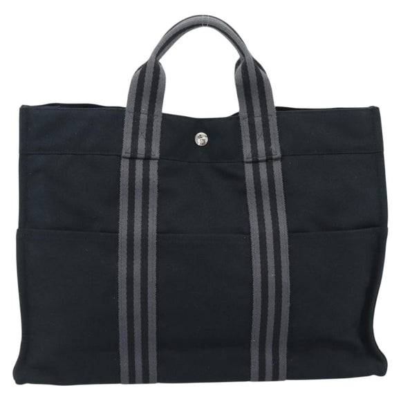 HERMES Fourre Tout GM Hand Bag Canvas Black Silver Auth 187459V
