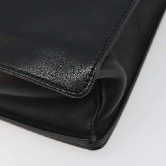 GUCCI Bamboo Shoulder Bag Leather Black Silver Auth 187466V