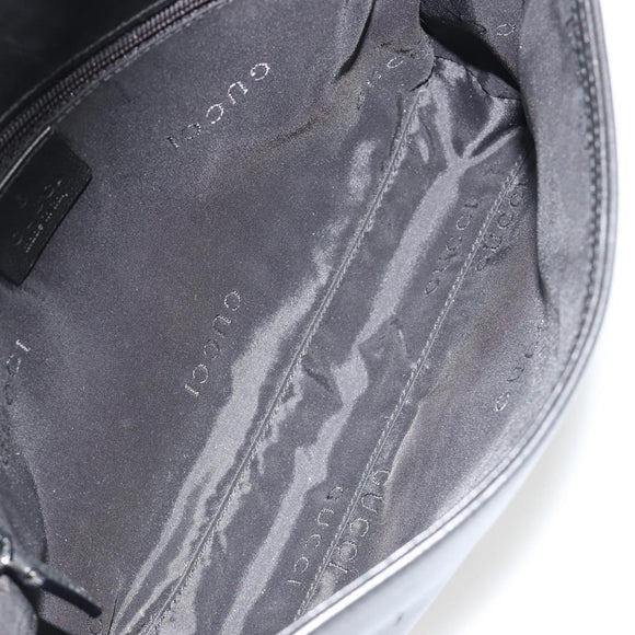 GUCCI Bamboo Shoulder Bag Leather Black Silver Auth 187466V