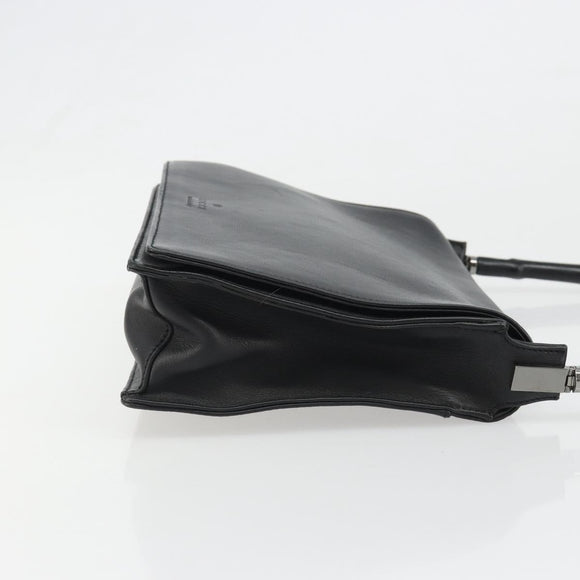 GUCCI Bamboo Shoulder Bag Leather Black Silver Auth 187466V