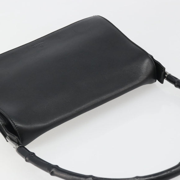GUCCI Bamboo Shoulder Bag Leather Black Silver Auth 187466V