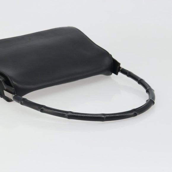 GUCCI Bamboo Shoulder Bag Leather Black Silver Auth 187466V