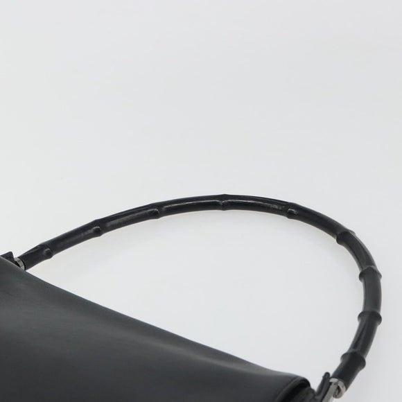 GUCCI Bamboo Shoulder Bag Leather Black Silver Auth 187466V