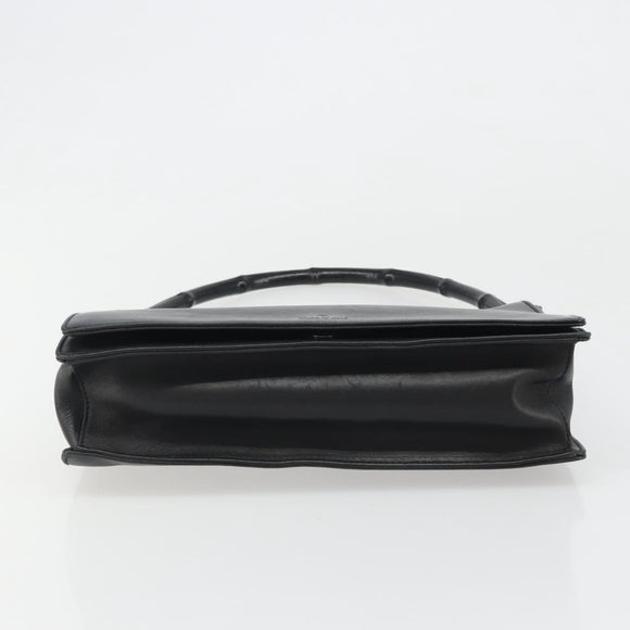 GUCCI Bamboo Shoulder Bag Leather Black Silver Auth 187466V