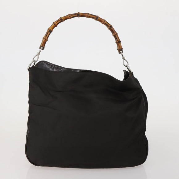 GUCCI GG Canvas Bamboo Shoulder Bag Leather Canvas 3 Set Brown Black Auth 187469