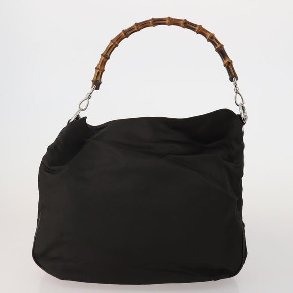 GUCCI GG Canvas Bamboo Shoulder Bag Leather Canvas 3 Set Brown Black Auth 187469