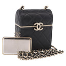 CHANEL Matelasse Chain Shoulder Bag Lamb Skin Black Gold CC Auth 187480SAM-1