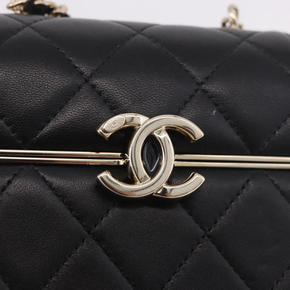 CHANEL Matelasse Chain Shoulder Bag Lamb Skin Black Gold CC Auth 187480SAM
