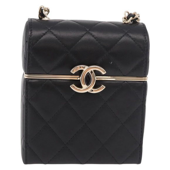 CHANEL Matelasse Chain Shoulder Bag Lamb Skin Black Gold CC Auth 187480SAM