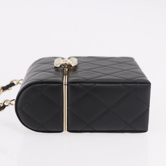 CHANEL Matelasse Chain Shoulder Bag Lamb Skin Black Gold CC Auth 187480SAM