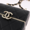 CHANEL Matelasse Chain Shoulder Bag Lamb Skin Black Gold CC Auth 187480SAM-8