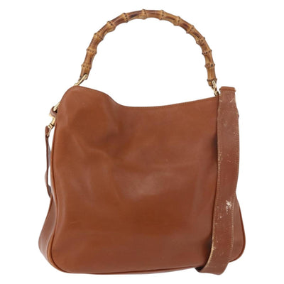GUCCI Bamboo Shoulder Bag Leather 2way Brown Gold 001 0166 1638 Auth 187484