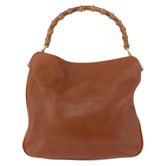 GUCCI Bamboo Shoulder Bag Leather 2way Brown Gold 001 0166 1638 Auth 187484