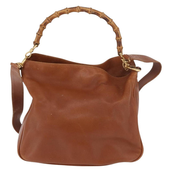 GUCCI Bamboo Shoulder Bag Leather 2way Brown Gold 001 0166 1638 Auth 187484