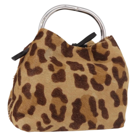 PRADA Pouch Unborn Calf Skin Brown Silver Auth 187486V