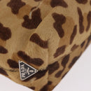 PRADA Pouch Unborn Calf Skin Brown Silver Auth 187486V-15