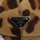 PRADA Pouch Unborn Calf Skin Brown Silver Auth 187486V-17