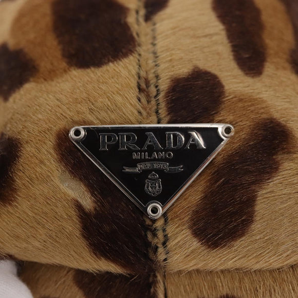 PRADA Pouch Unborn Calf Skin Brown Silver Auth 187486V