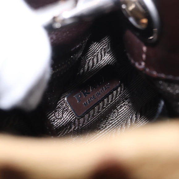 PRADA Pouch Unborn Calf Skin Brown Silver Auth 187486V
