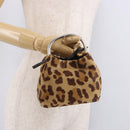 PRADA Pouch Unborn Calf Skin Brown Silver Auth 187486V-24