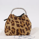 PRADA Pouch Unborn Calf Skin Brown Silver Auth 187486V-12