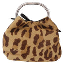 PRADA Pouch Unborn Calf Skin Brown Silver Auth 187486V-2
