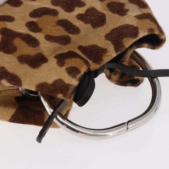 PRADA Pouch Unborn Calf Skin Brown Silver Auth 187486V