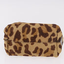 PRADA Pouch Unborn Calf Skin Brown Silver Auth 187486V-3
