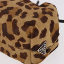 PRADA Pouch Unborn Calf Skin Brown Silver Auth 187486V-14