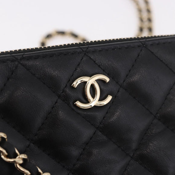 CHANEL Matelasse Chain Shoulder Bag Calf Skin Black Gold CC Auth 187491SAM