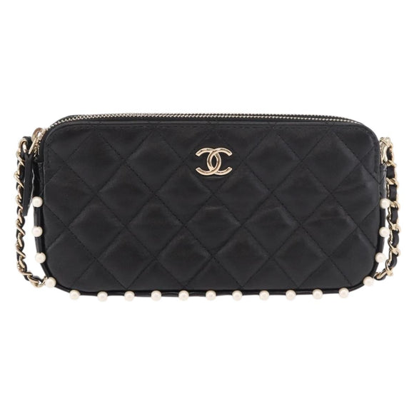 CHANEL Matelasse Chain Shoulder Bag Calf Skin Black Gold CC Auth 187491SAM