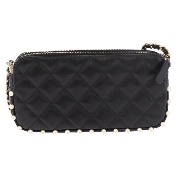 CHANEL Matelasse Chain Shoulder Bag Calf Skin Black Gold CC Auth 187491SAM
