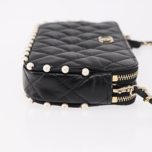 CHANEL Matelasse Chain Shoulder Bag Calf Skin Black Gold CC Auth 187491SAM