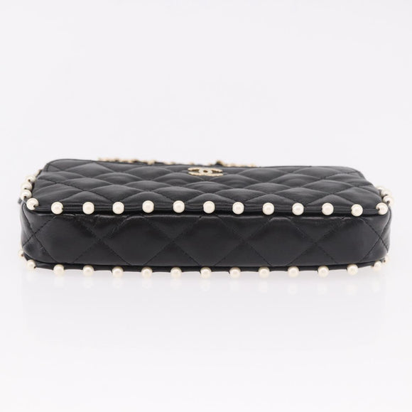 CHANEL Matelasse Chain Shoulder Bag Calf Skin Black Gold CC Auth 187491SAM