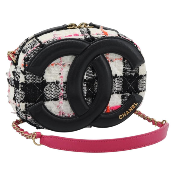 CHANEL Matelasse Chain Shoulder Bag tweed White Gold CC Auth 187493SM