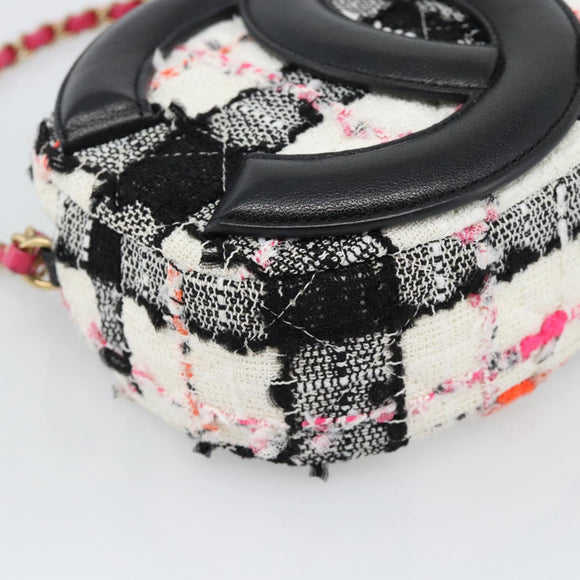 CHANEL Matelasse Chain Shoulder Bag tweed White Gold CC Auth 187493SM