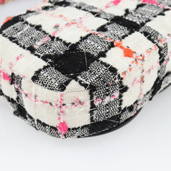 CHANEL Matelasse Chain Shoulder Bag tweed White Gold CC Auth 187493SM