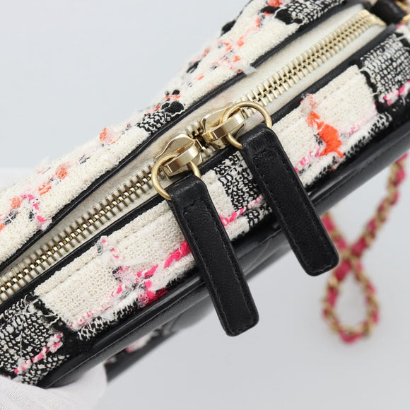 CHANEL Matelasse Chain Shoulder Bag tweed White Gold CC Auth 187493SM
