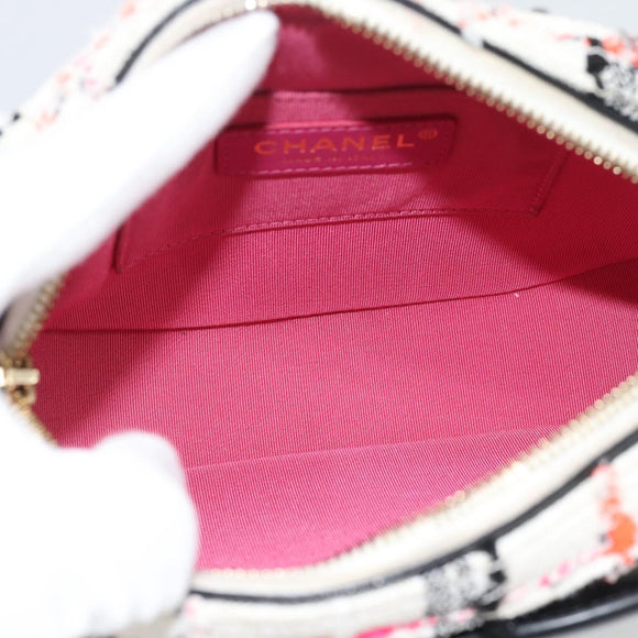 CHANEL Matelasse Chain Shoulder Bag tweed White Gold CC Auth 187493SM