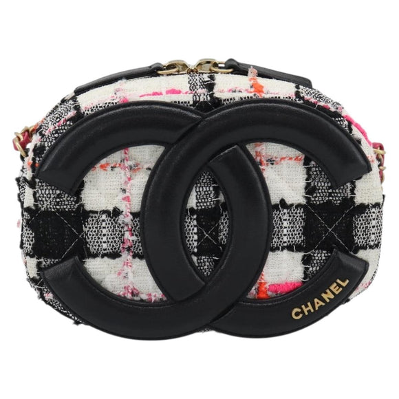 CHANEL Matelasse Chain Shoulder Bag tweed White Gold CC Auth 187493SM