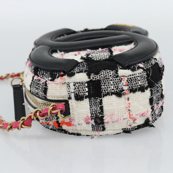 CHANEL Matelasse Chain Shoulder Bag tweed White Gold CC Auth 187493SM
