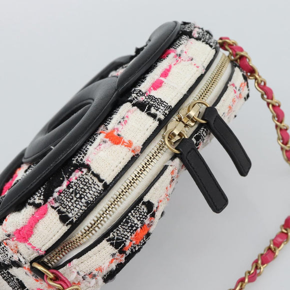 CHANEL Matelasse Chain Shoulder Bag tweed White Gold CC Auth 187493SM