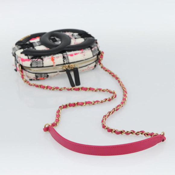 CHANEL Matelasse Chain Shoulder Bag tweed White Gold CC Auth 187493SM