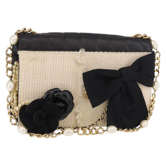 CHANEL Choco Bar Chain Shoulder Bag Lamb Skin Black Gold CC Auth 187494SAM
